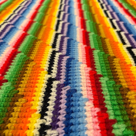 Handmade Rainbow Crochet Afghan Throw Blanket with Fringe 45”x54” - Picture 1 of 2